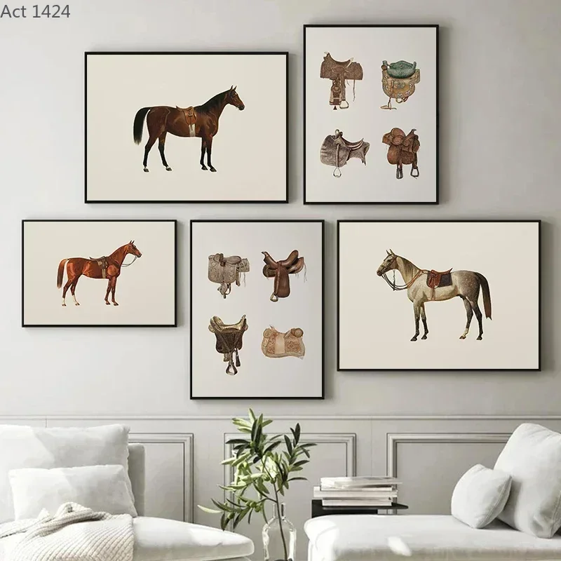 Vintage Saddle Farm Animal Horse Riding Art Posters Prints Canvas Painting Wall Art Picture Living Room Home Decor