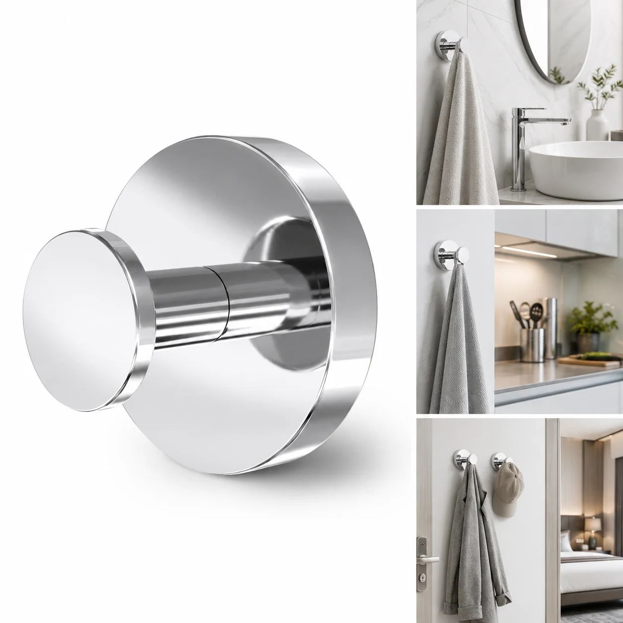 GMOX 4 Pack Stainless Steel Suction Cup Hooks Heavy Duty No Drill Bathroom Towel Wall Hooks