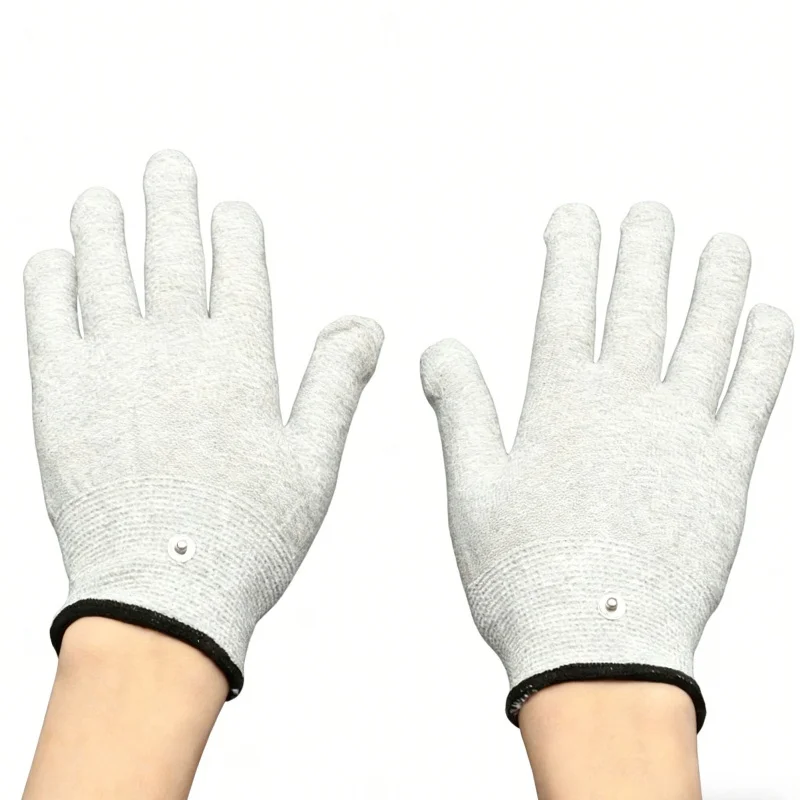 Unisex Free Size Hand Electrode Gloves for TENS EMS Pulse Therapy Body Massager Sore Muscle Pain Relief with Connecting Cable
