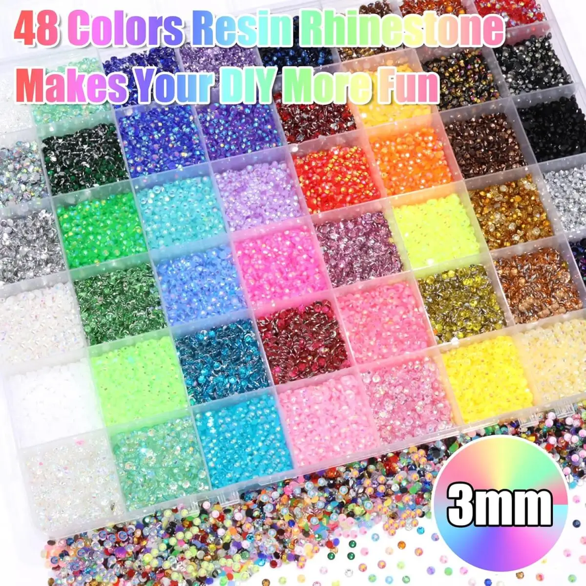 1Box 48 Colors Semi-circular Rhinestone Bedazzling Kit Nail Charms Colorful Resin AB Crystal Flatback Nail Art Decorations DIY