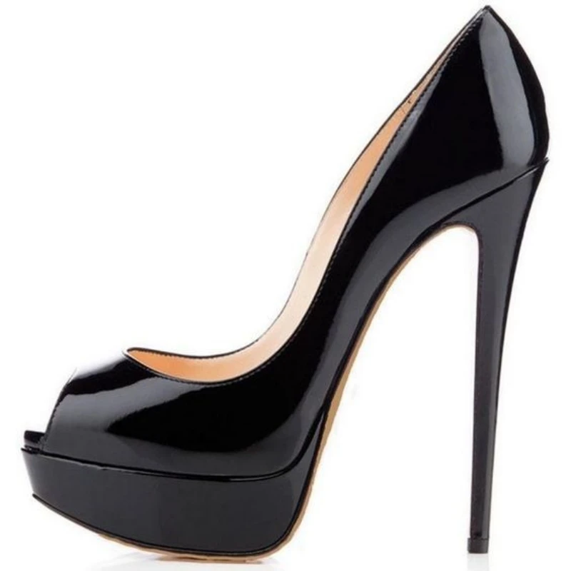 Women Sexy Peep Toe Platform Pumps Black Nude Patent leather super High Dress Shoes Woman Slip on Party Heels Wedding Shoes 2023