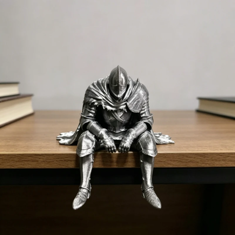 3D Printed Knight Figurine Retro Armored Warrior Desk Edge Ornament Medieval Style Tabletop Statue Collectible Gift for Medieval