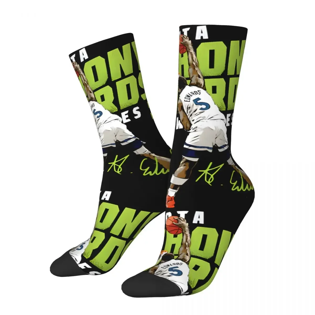 Funny Crazy compression Basketball Player Sock for Men Hip Hop Vintage Anthony Edwards Happy Seamless Crew Sock Novelty Gift