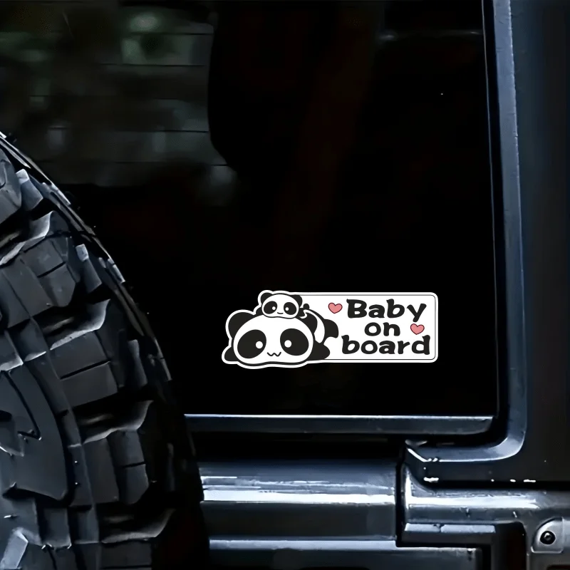 2pcs Cute Panda Baby On Board Vinyl Sticker, Waterproof UV Resistant Warning Decal for Car Motorcycle Window, Holiday Gift