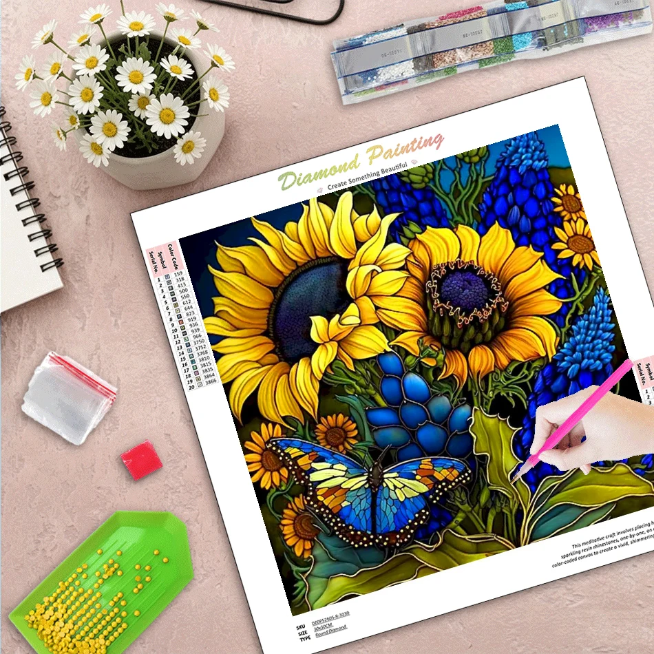GATYZTORY 5D Diamond Painting Flower Rhinestones Picture Embroidery Sunflower Full Square Mosaic Pattern For Adults Beginners