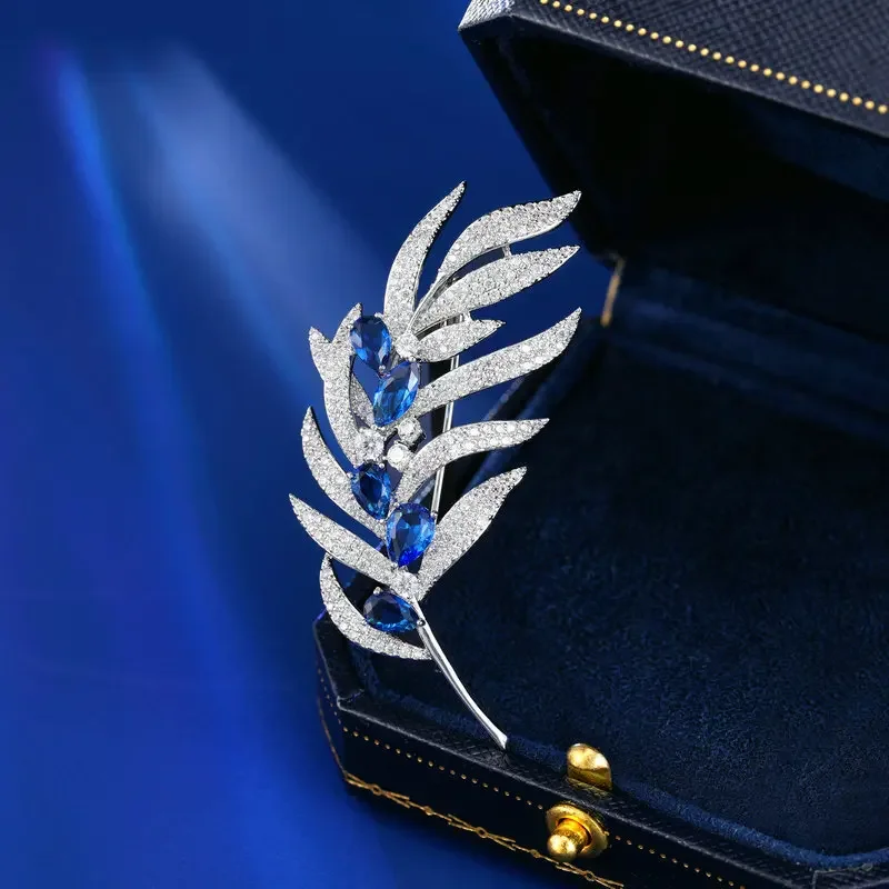 9527 Accessori per giacche eleganti e raffinati, spilla femminile con spilla a forma di foglia di piuma con spilla esposta imitazione