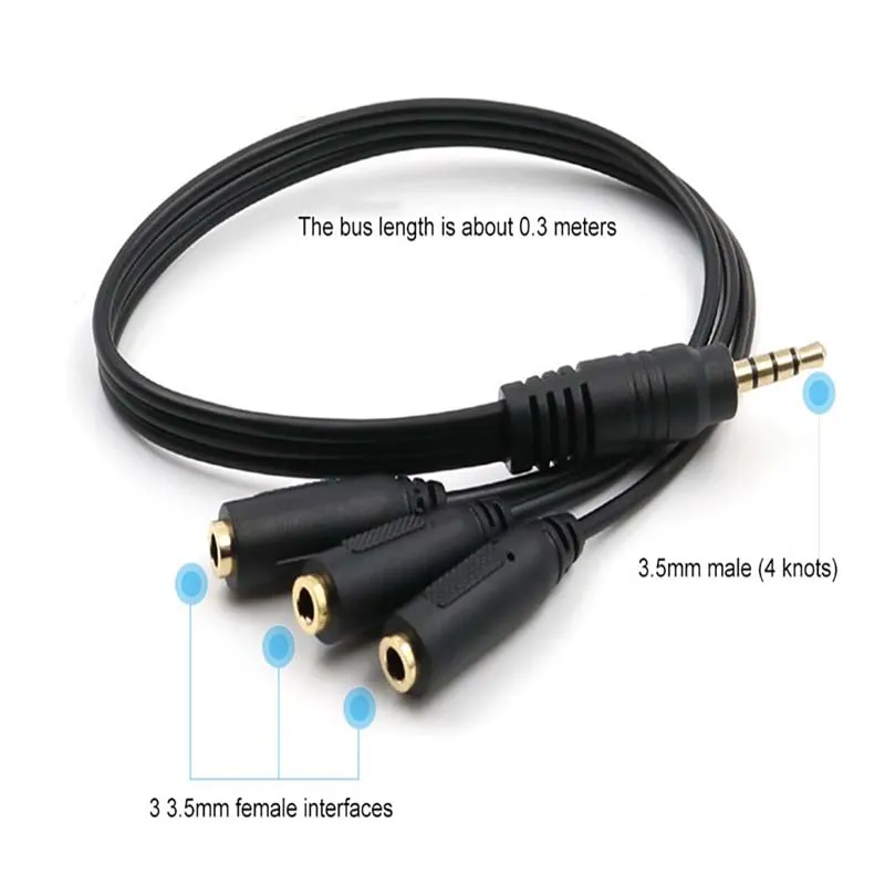 3.5mm 3 Way Port Aux Multi Headphone Earphone Audio Splitter Adapter 3.5mm Jack HUB Splitter Audio Cable 1 Male to 3 Female