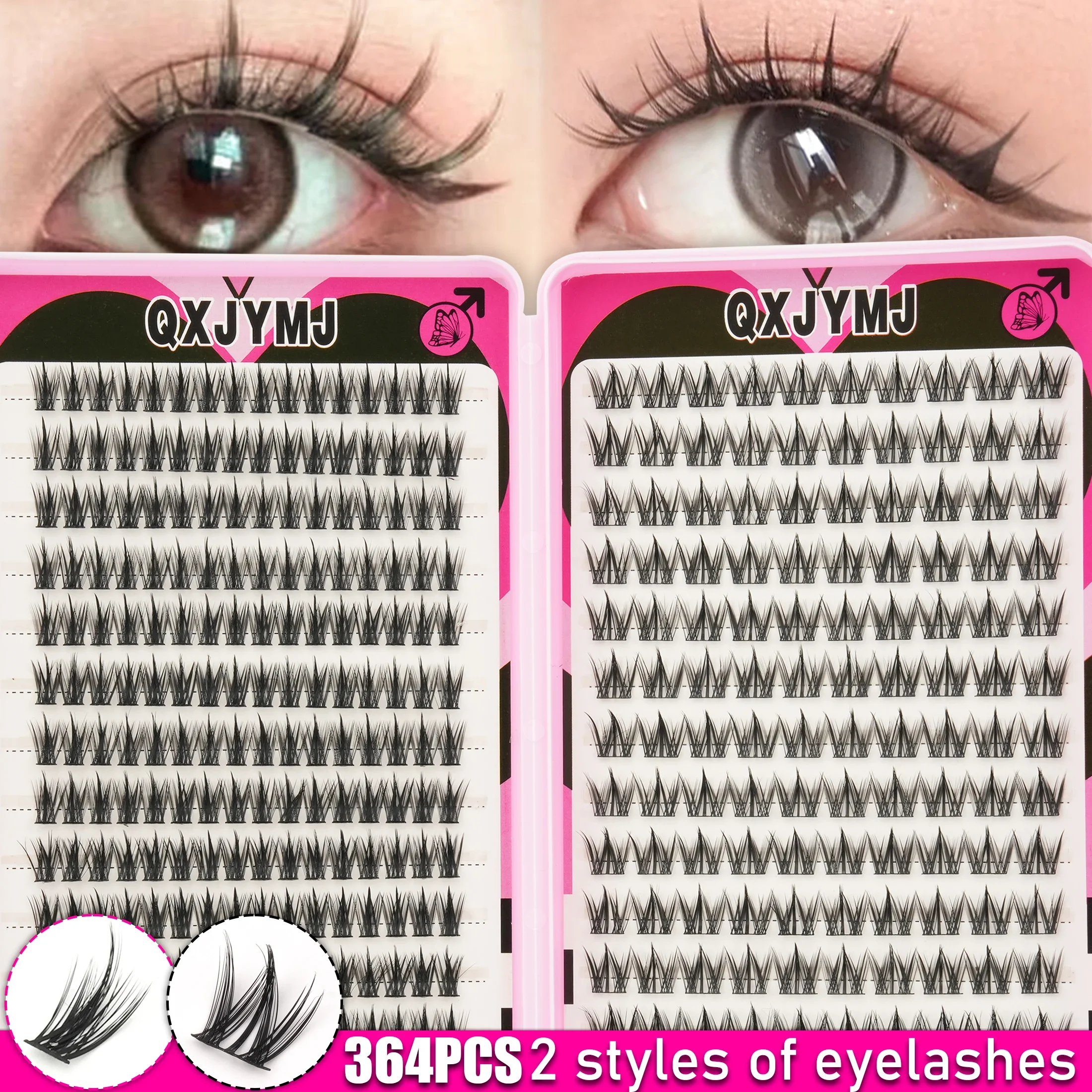 364Pcs Manga Lash Clusters Dog Ear & Wheat Ear Styles Individual False Eyelashes DIY Segmented Extensions for Eye Makeup