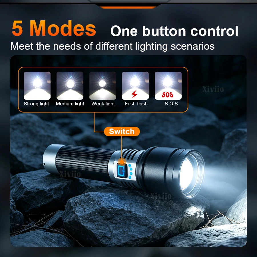 10000000LM Most Powerful LED Flashlight Rechargeable Ultra Bright Tactical Torch Long Range Waterproof Portable Ourdoor Lamp 