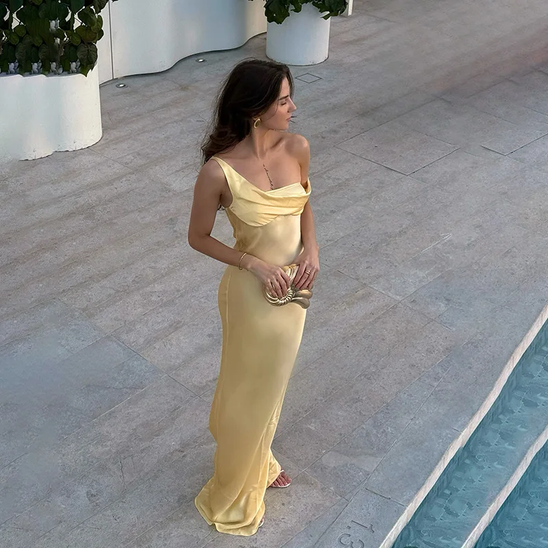 エレ純色ストラップサテン ドクターサマー ロングホリデー スレ ハイウエストニット レディース ファイオン ティエンド ノースベ ドクターサマー