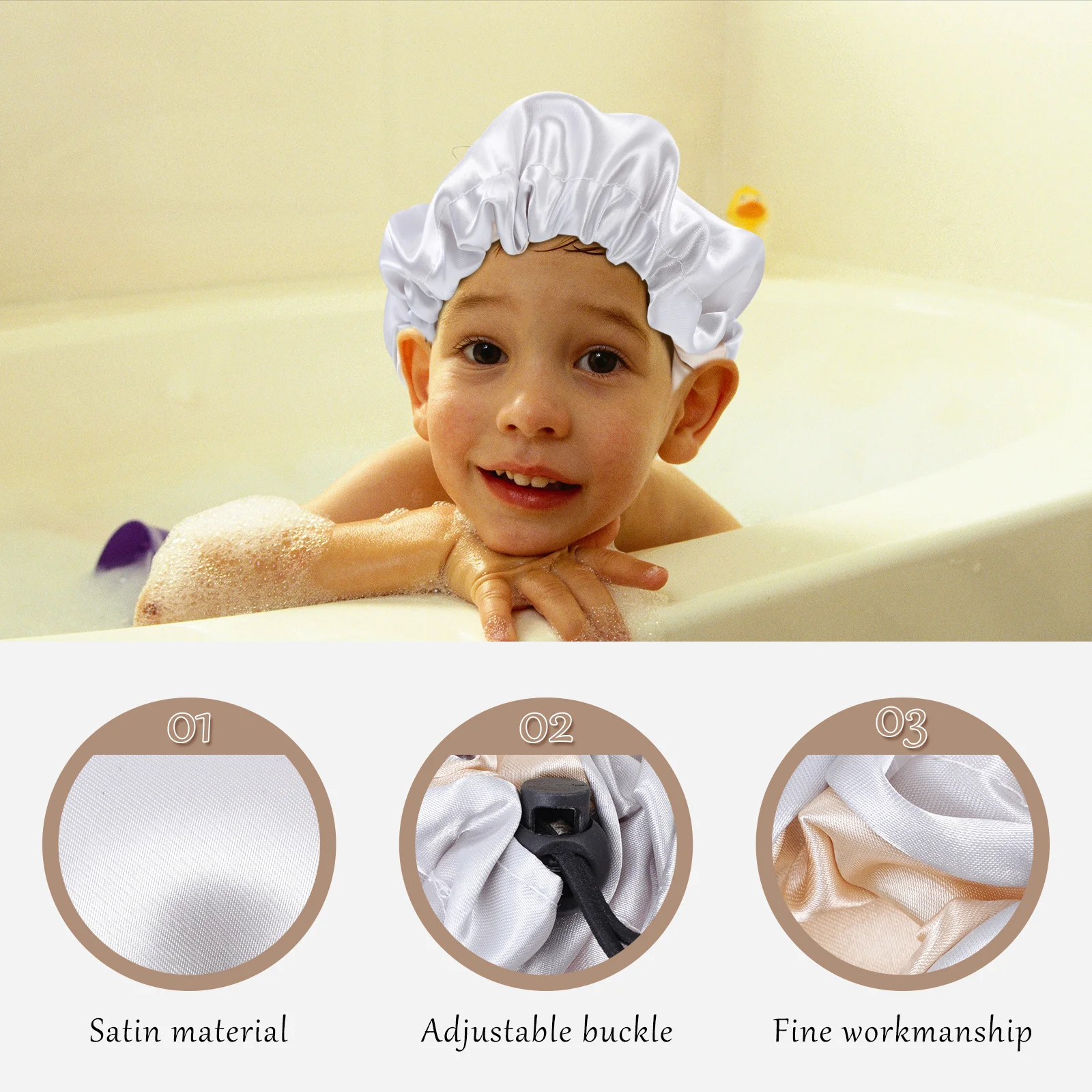 قبعة استحمام للأطفال من الساتان، واقي للشعر، عملي، متعدد الاستخدامات، سهل الاستخدام، عمر خدمة طويل، تفاصيل دقيقة #1