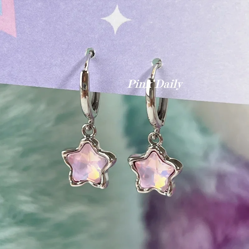 Gothic Cute Dream Fairy Moonlight Stone Star Pendant Earrings for Egirl Y2K EMO 2000s Harajuku Goth Vintage Jewelry Accessories