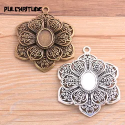 1pcs 13*18mm Inner Size Two Color Double Flower Plant Cabochon Base Setting Charms Pendant For DIY Jewelry Making