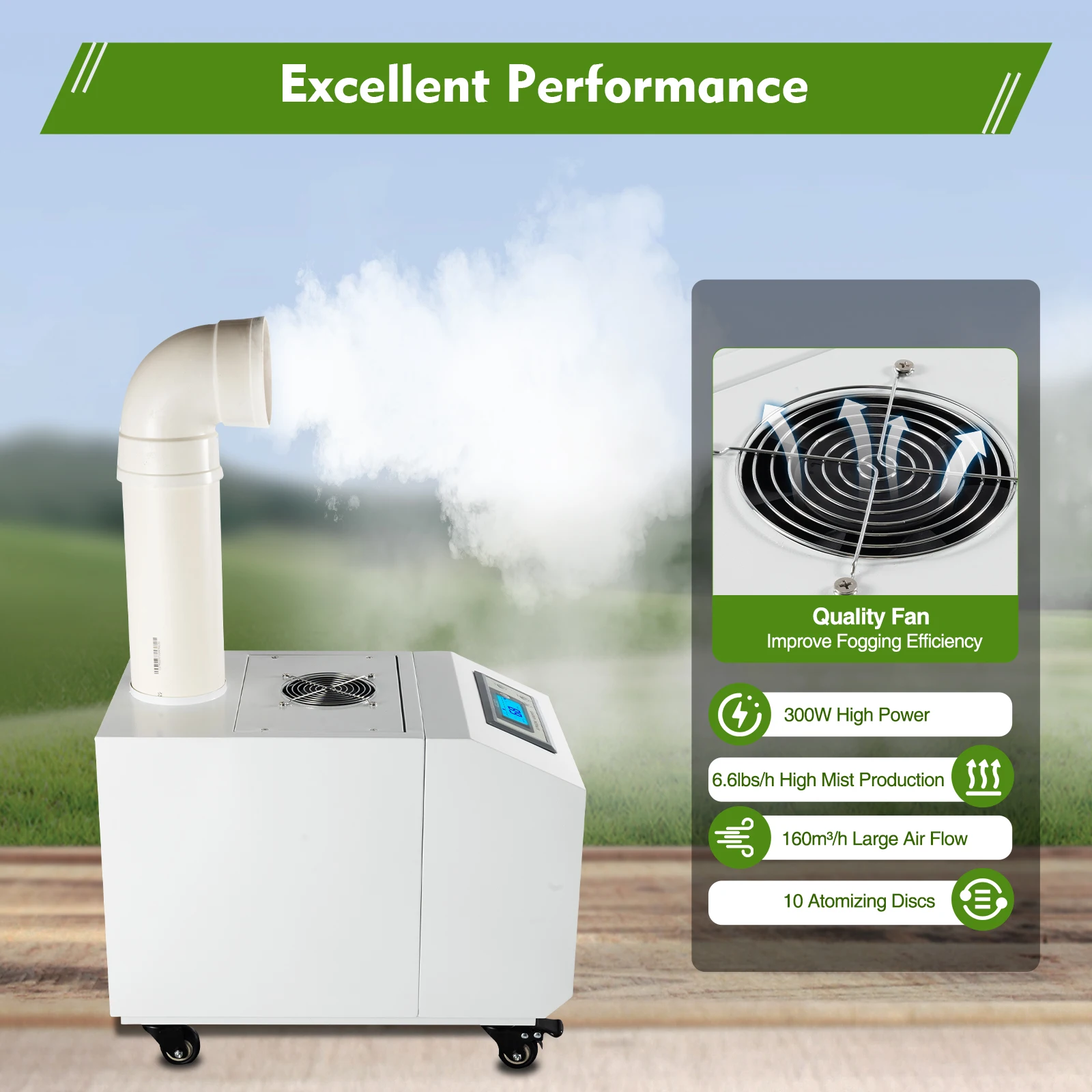 

Agricultural Ultrasonic Humidifier 110V 300W Adjustable Time&Humidity Levels, for Greenhouses, Seedling Cultivation Centers