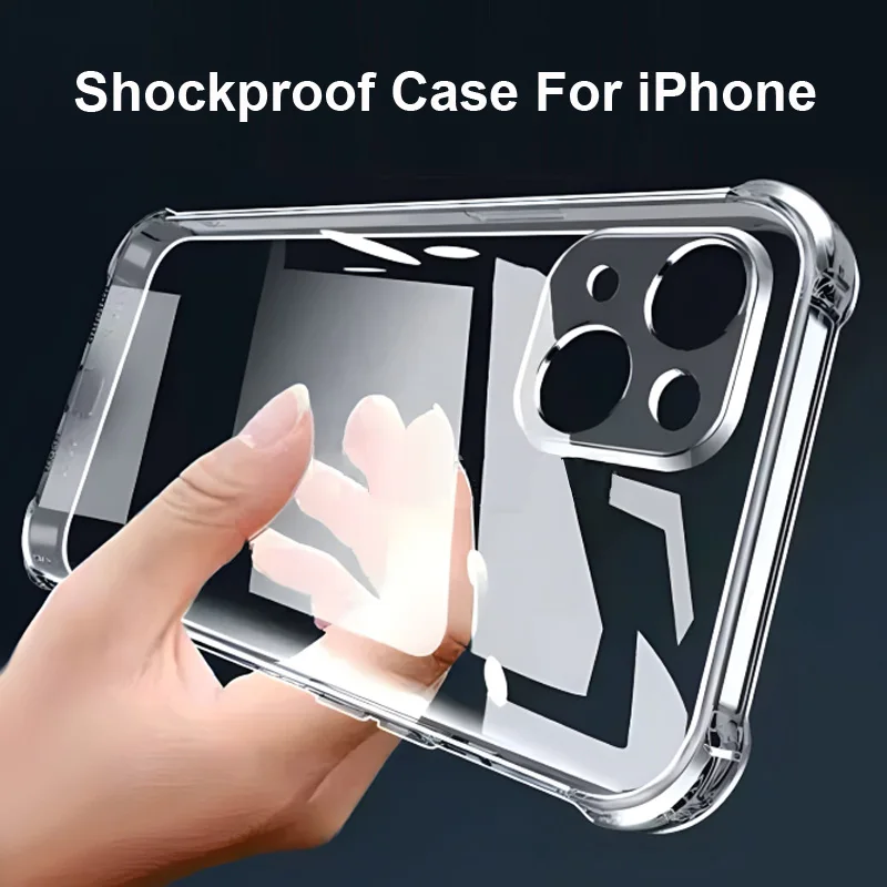 Clear Shockproof Phone Case For iPhone 11 12 13 14 15 Pro Max Plus Transparent Bumper Cases Back Cover