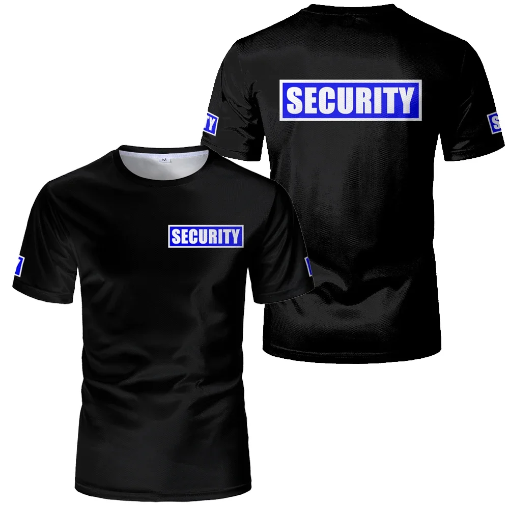 Funny 3D Letter Print Men's T Shirt Outdoor Security Work Uniform Casual O-neck Short Sleeve Tops Fashion Breathable Loose Tees