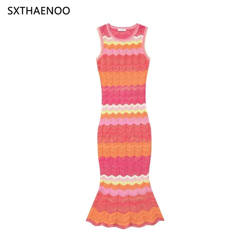 SXTHAENOO Design di lusso lavorato a maglia Dubai arabo lungo maxi abito da donna elegante senza maniche abiti vintage indossano abito Boho alla moda 2025