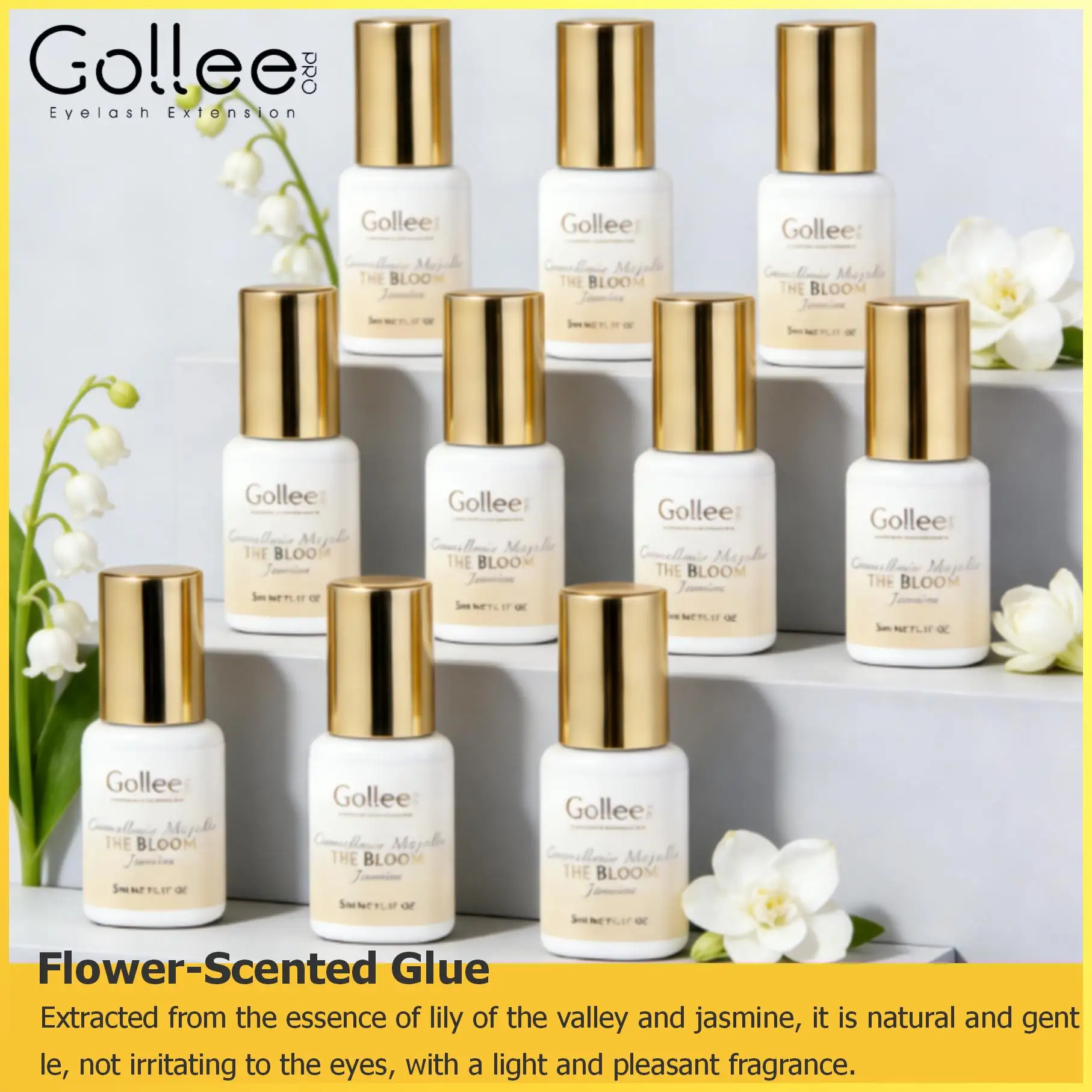 10pcs Gollee Jasmine Scent Lash Extension Glue 1s Drying Strong Waterproof False Lash Adhesive Supplies Wholesale Makeup Tools
