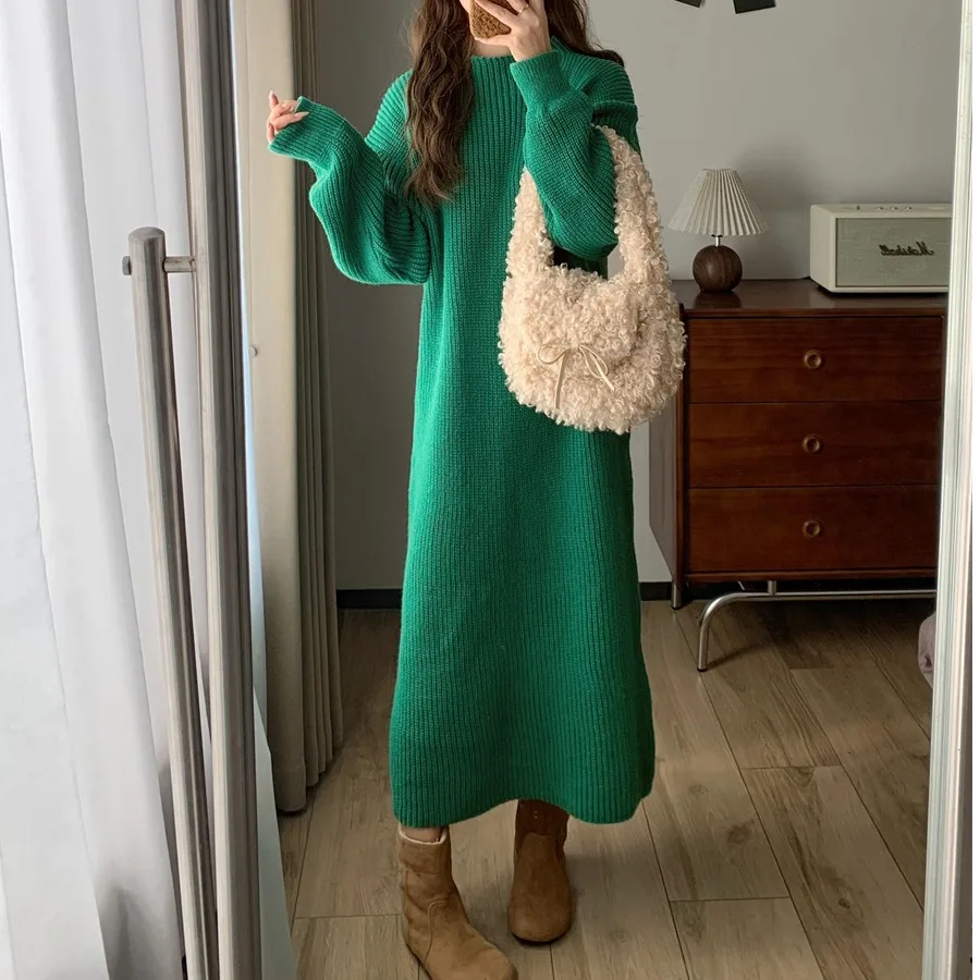 

Женский свободный длинный однотонный свитер Dr, осень-зима, корейский шикарный повседневный свитер Laid-ba Faion для поездок на работу