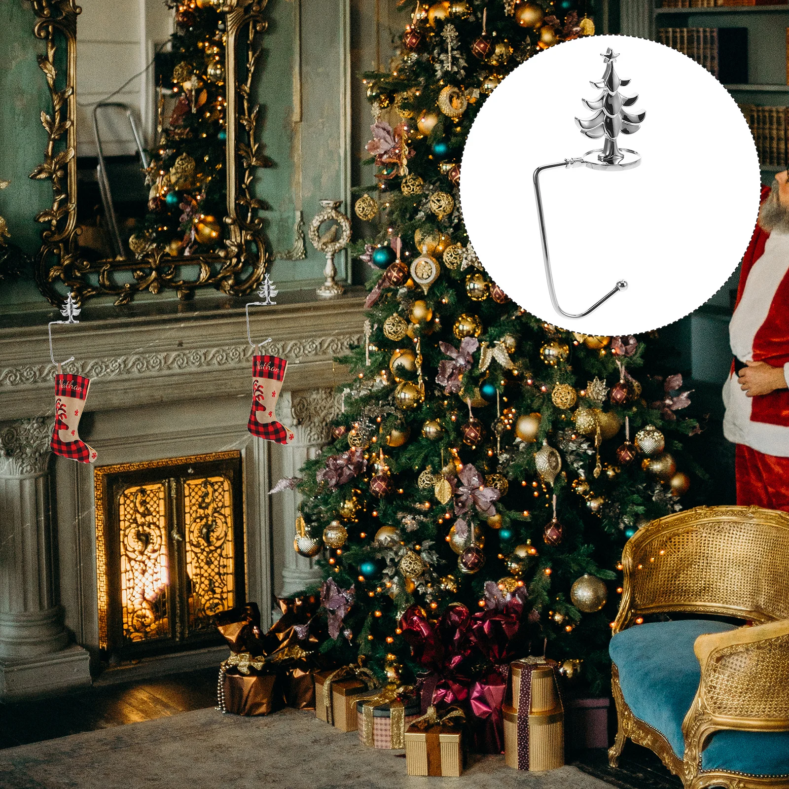 

Christmas Mantle Stocking Holder Heavy Duty Iron Hanger for Fireplace Hanging Stockings Garlands Decorative Ornaments Mantel