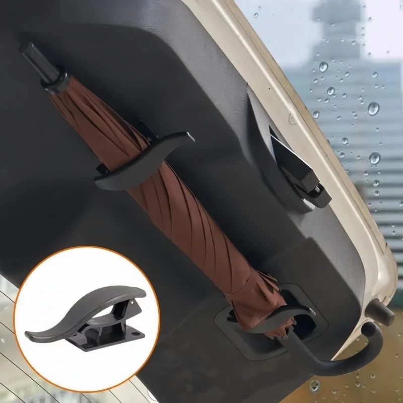 2 Stück tragbare, klebrige Autohaken, Sitzlehnenhaken, multifunktionaler Kofferraum-Regenschirm-Fixierer, Auto-Regenschirm-Organizer, kleine Hängeregale