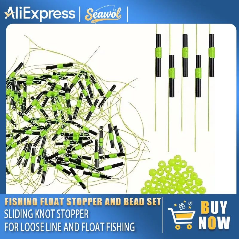 50/100 paquetes de topes y cuentas de corcho de pesca, topes flotantes con nudo deslizante, cuentas de goma para pesca flotante de línea holgada, pesca de carpa A