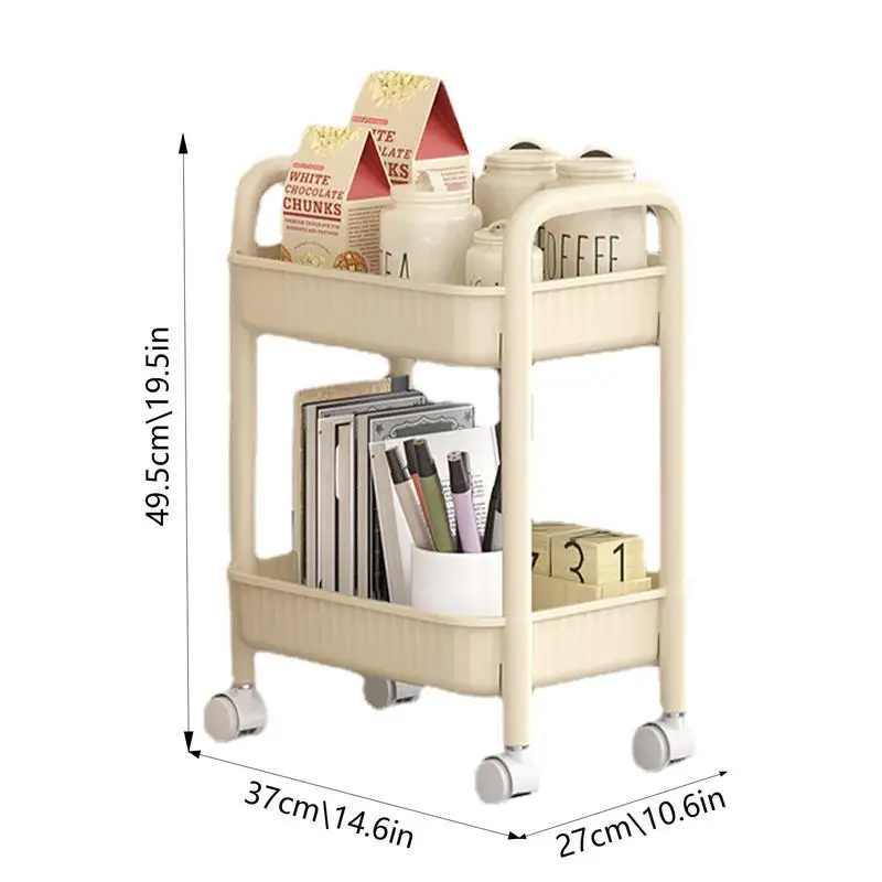 2 Tier Waterproof Rolling Kitchen Cart Anti-Slip Utility Cart Shelf for Skin Care Products Sauce Bottles Small Storage Trolley