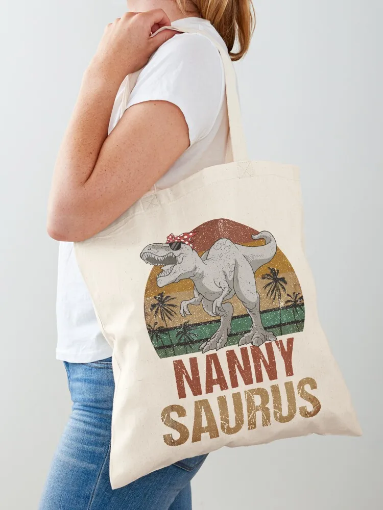 Nannysaurus T Rex Dinosaur Nanny Saurus Vintage Tote Bag Big bag women Canvas stote bag shopping trolley