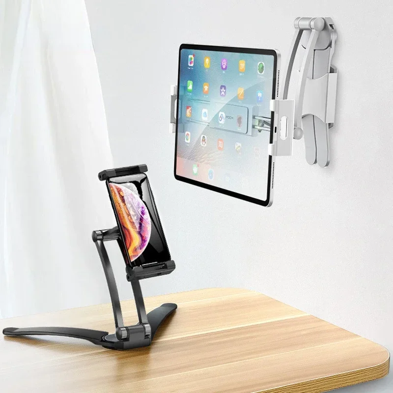 Cauklo Aluminum Tablet Stand for IPad Air Pro 12.9 Wall Kitchen Desktop 5-13 Inch Phone Stand Holder for iPhone Huawei Samsung