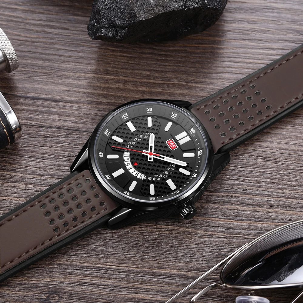 MINI FOCUS Men Wristwatch Fashion Black Waterproof Automatic Quartz Watch with Luminous Hands Silicone Strap Tonneau Dial