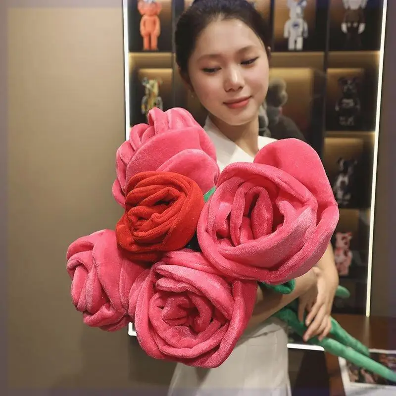 

Large Size Red Plush Artificial Rose Bouquet 85cm/100cm Bendable Stuffed Flower Bouquet Home Decoration Valentine's Day Gift