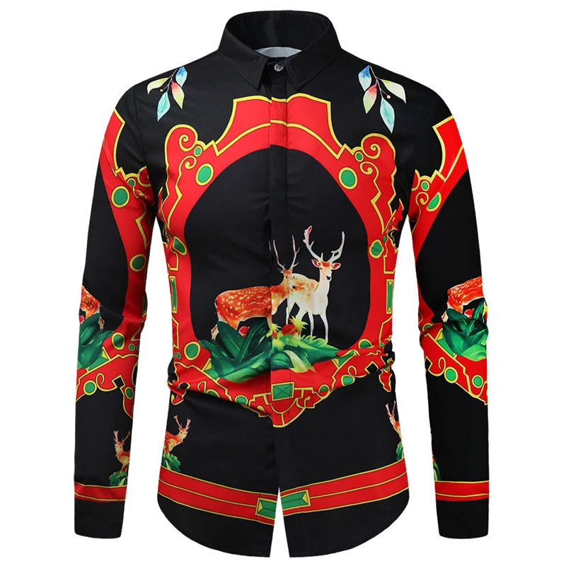

New Luxury Gold Pattern 3D Printed Athleisure Long Sleeve Button Down Shirt Men's Street Style Fashion Top Hip Hop Shirt