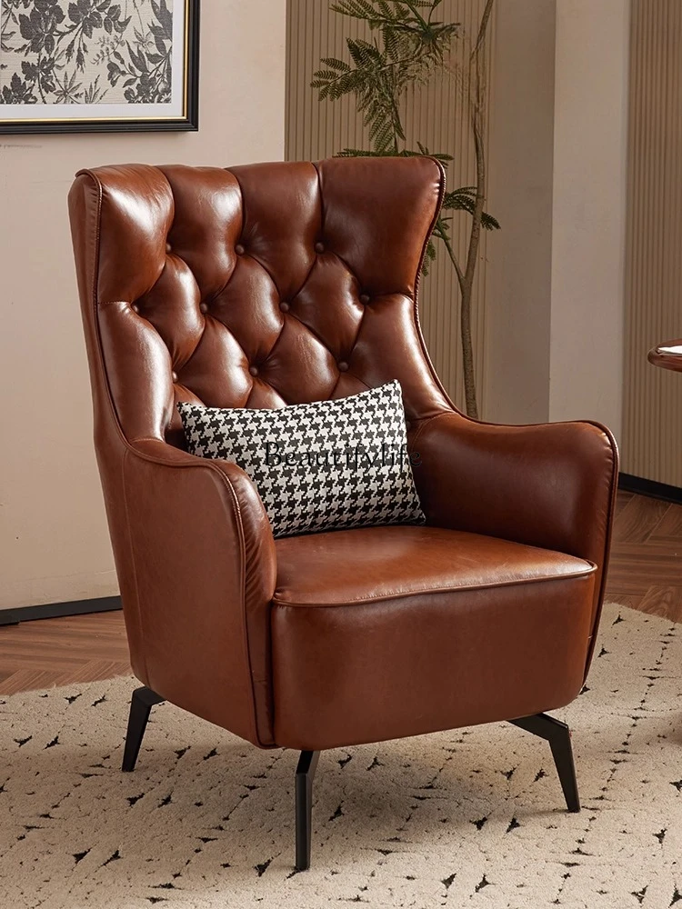 

chair modern simple leisure reception sofa chair high back pull button solid wood retro
