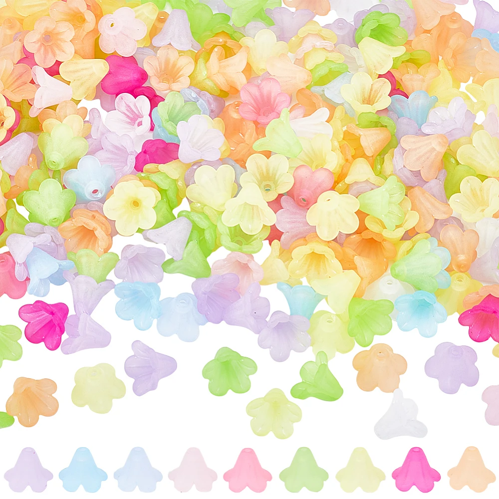 500Pcs 10 Colors Acrylic Flower Bead Caps Flower Beads Bulk 5 Petal Lily Bell Tulip Loose Floral Trumpet Flower Spacer Beads