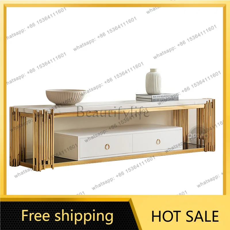 LS light luxury stainless steel combination TV cabinet round glass surface color custom design