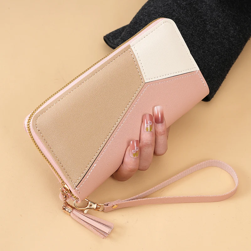 Cartera de mano versión coreana para mujer, cartera Joker multifuncional con cremallera larga, cartera móvil de gran capacidad, novedad de 2024