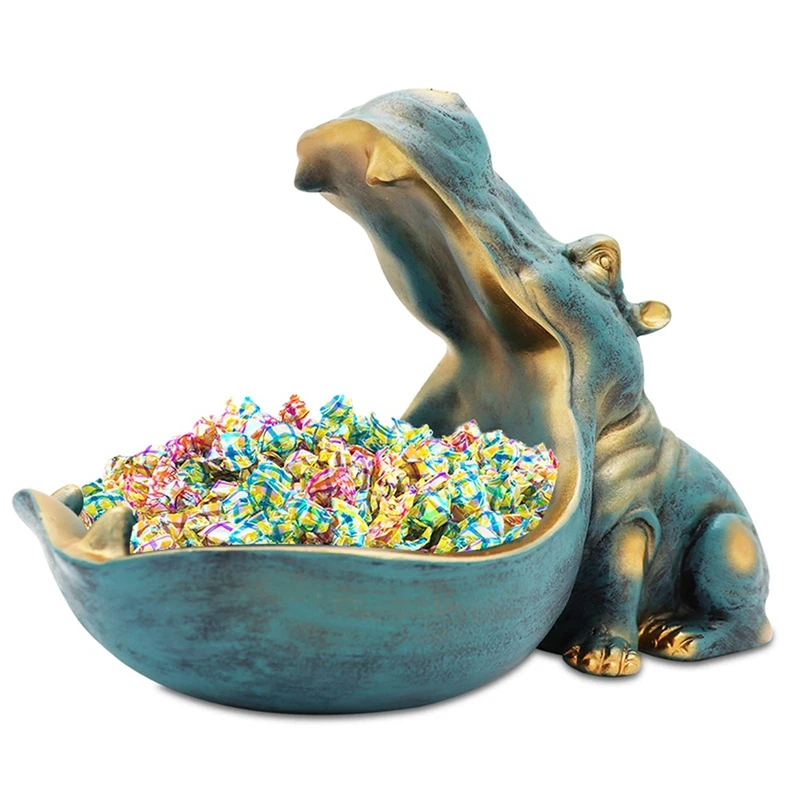 ABKO-Hippopotamus Statue Home Resin Hippopotamus Figurine Fun Candy Dish,Key Bowl,Big Mouth Sculpture Table Art Decoration