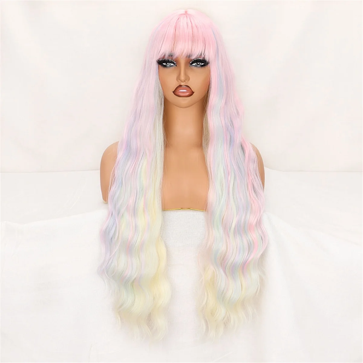 A79I Colorful Rainbow Wig European & American Long Wavy Wigs Cute Girl Daily Cosplay Wig