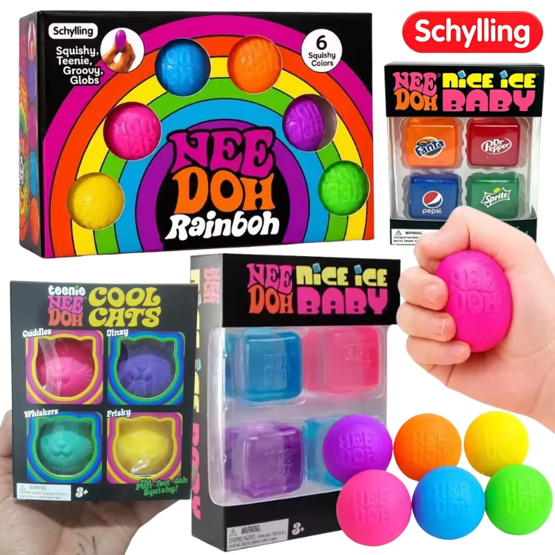 Schylling Nice Cube & Mini Cat & Six Color Round & Soda Cube Sensorische Knautschblöcke Stressabbau-Puzzle Kinder-Souvenir Blindbox