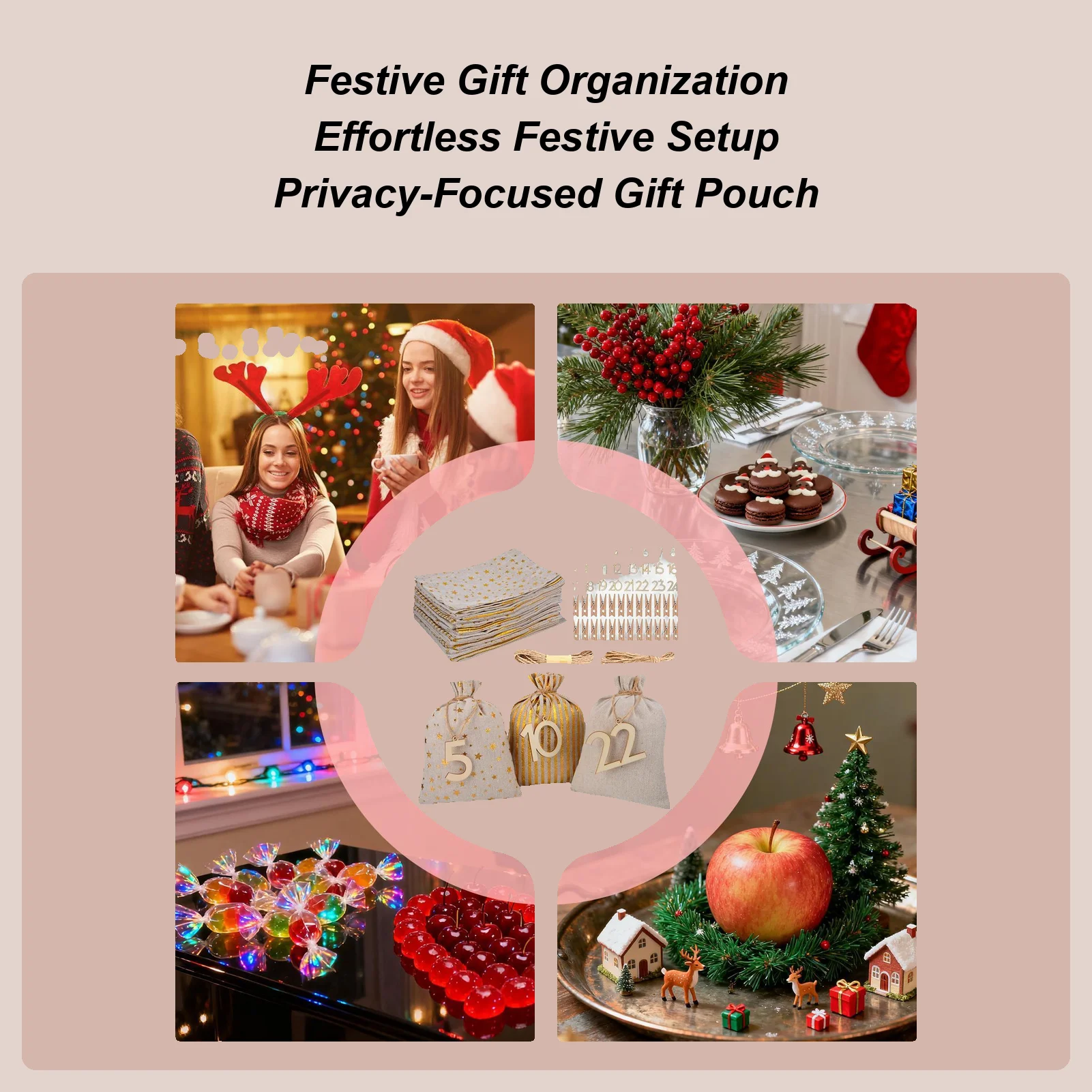 

Christmas Advent Calendar Bags 24 Days Countdown Set Candy Bag Drawstring Gift Bag Hanging Gift Bags for Party Home Ddecoration