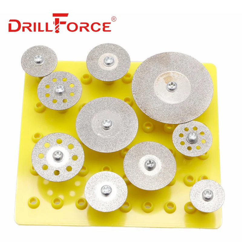 Drillforce 10PCS 16-40mm Mini Diamond Cutting Disc With Mandrel 16/18/20/22/25/30/40mm For Dremel Grinding Abrasive Saw Blades