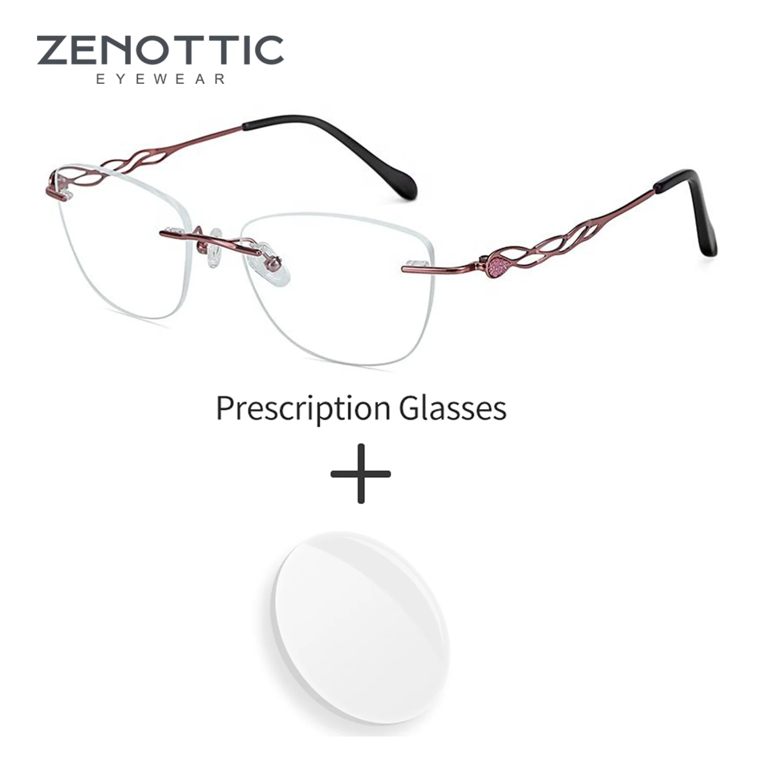 

ZENOTTIC Playful and Elegant Titanium Women's Square Rimless Prescription Glasses, Matte Metal Material, Rich Colors