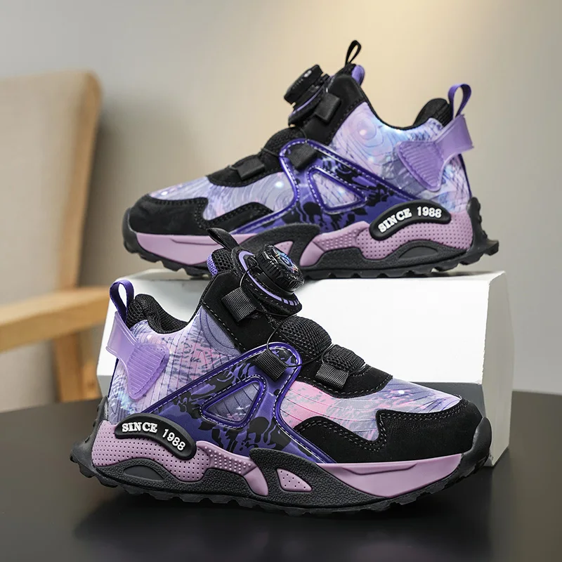 

Children's Sports Shoes with Rotating Buckle Basketball Shoes for Girls Boys Lightweight Casual Sneakers Outdoor Kids Tenis Shoe