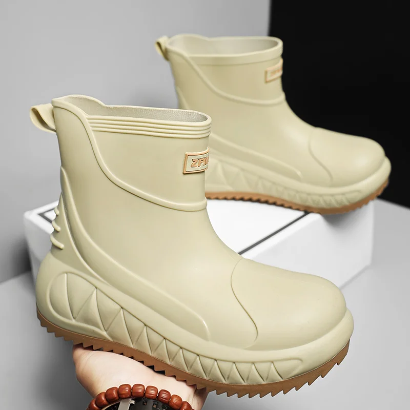 

Men's ort Rain Boots Anti-Slip Outdoor Work oes Waterproof Kitchen very Fierman's Booties Car Wa Flat Bot