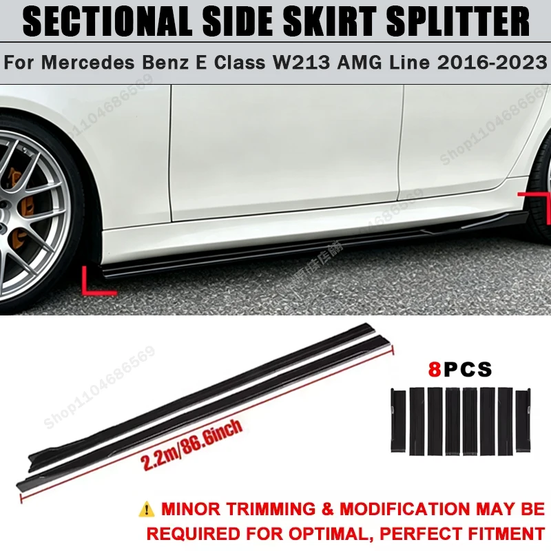 For Mercedes Benz E Class W213 AMG Line 2016-2023 Side Skirts Extension Rocker Panel Splitter 86.6" ABS Plastic Body Kit Tuning