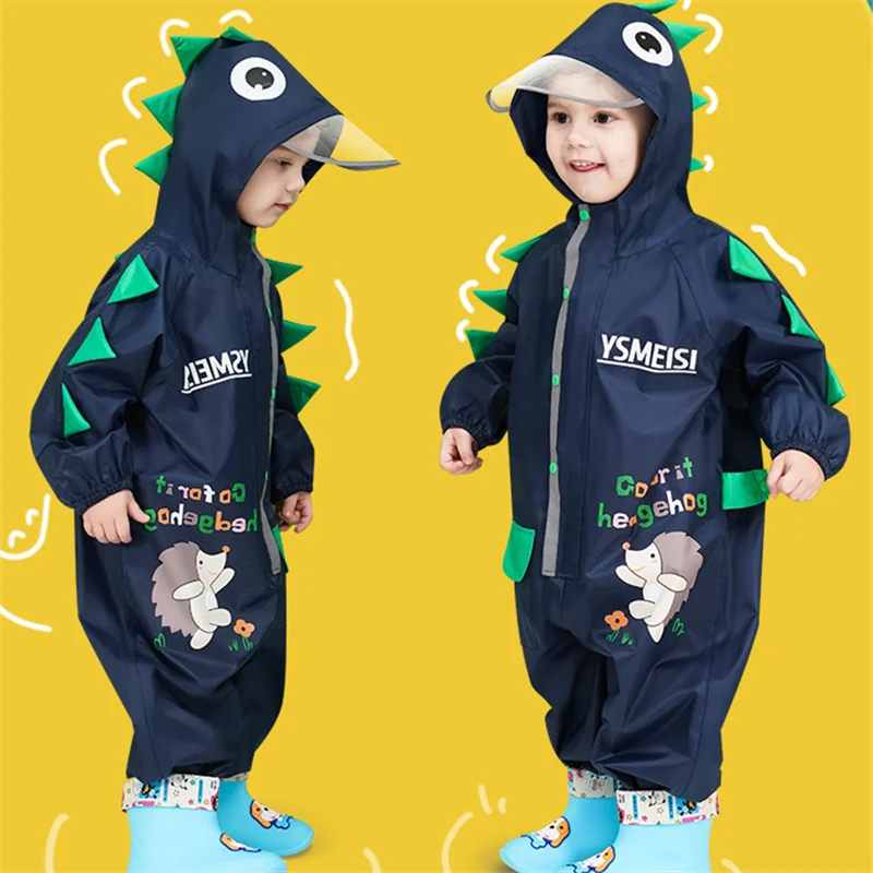 

70-120cm Cartoon Conjoined Raincoats For Kids Baby Waterproof Rain Coat Jumpsuit Kindergarten Raingear Poncho Suit