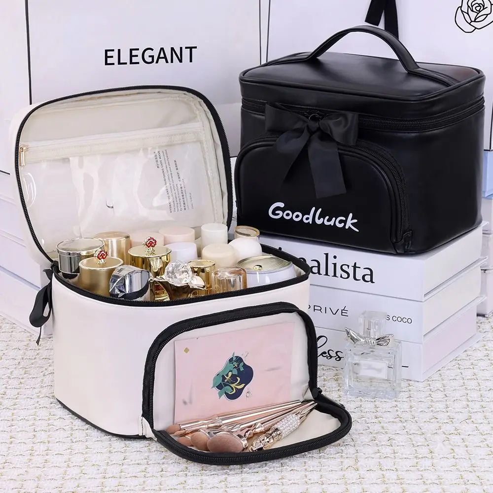 

Elegant Bowknot Decoration Makeup Bag Waterproof Large Capacity Cosmetic Bag Portable Toiletry Bag Outdoor