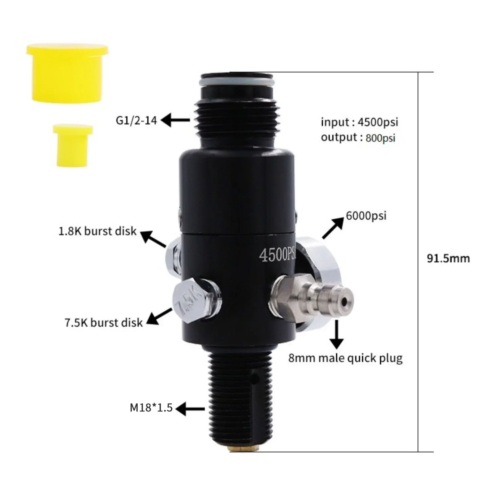 4500Psi 300Bar 800cc 48ci Carbon Fiber Cylinder with Regulating Valve 0.8L High Pressure Cylinder HPA Scuba Diving Tank M18*1.5