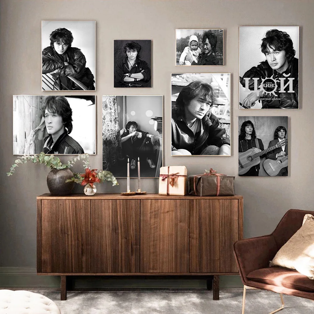 

Viktor Tsoi Rock Music Singer Poster Wall Art Black White Photograph Canvas Painting Prints Picture Fans Home Room Decor