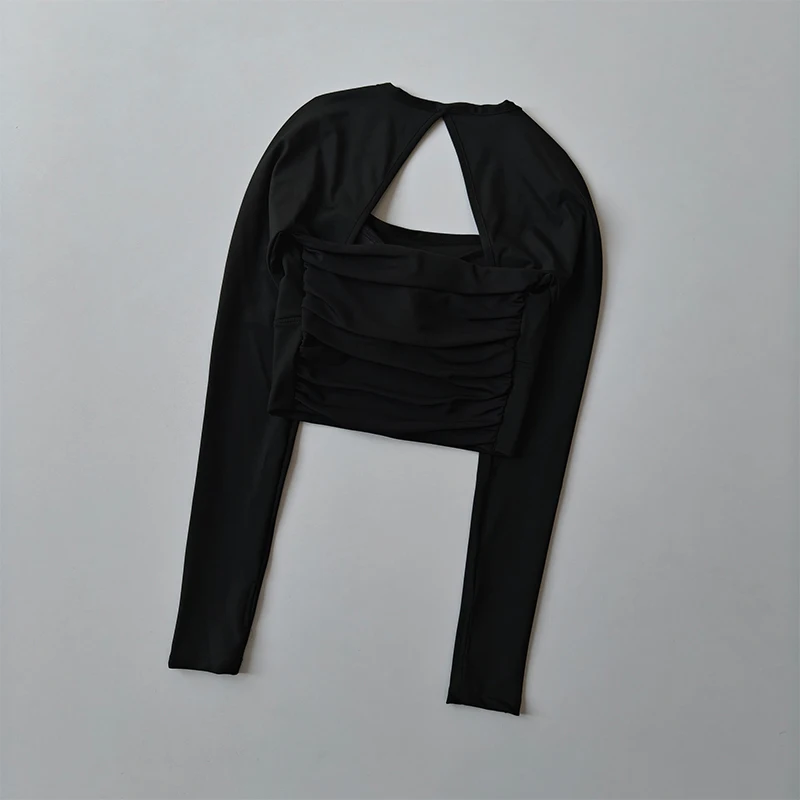 Yoga-Kleidung mit Brustpolstern für Damen, Pilates-Trainings-Oberteile, Langarm-Shirts für Fitness, Sport, Laufen, sexy Rückenfreies Design – Detail 9